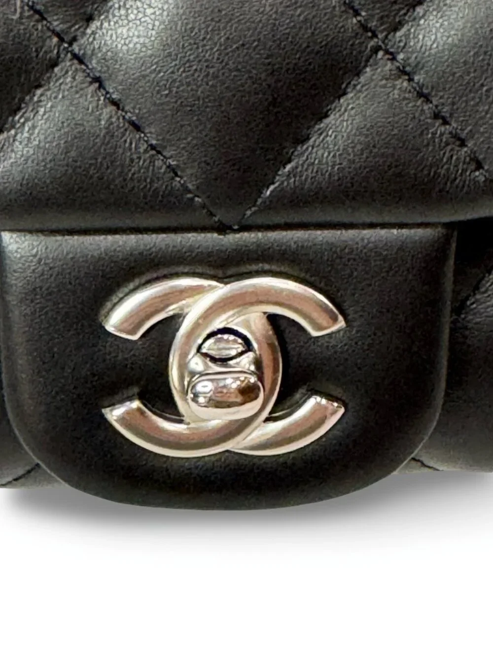 CHANEL Uniform Flap Bag Black Quilted Lambskin Silver CC Crossbody Belt Bag Conv